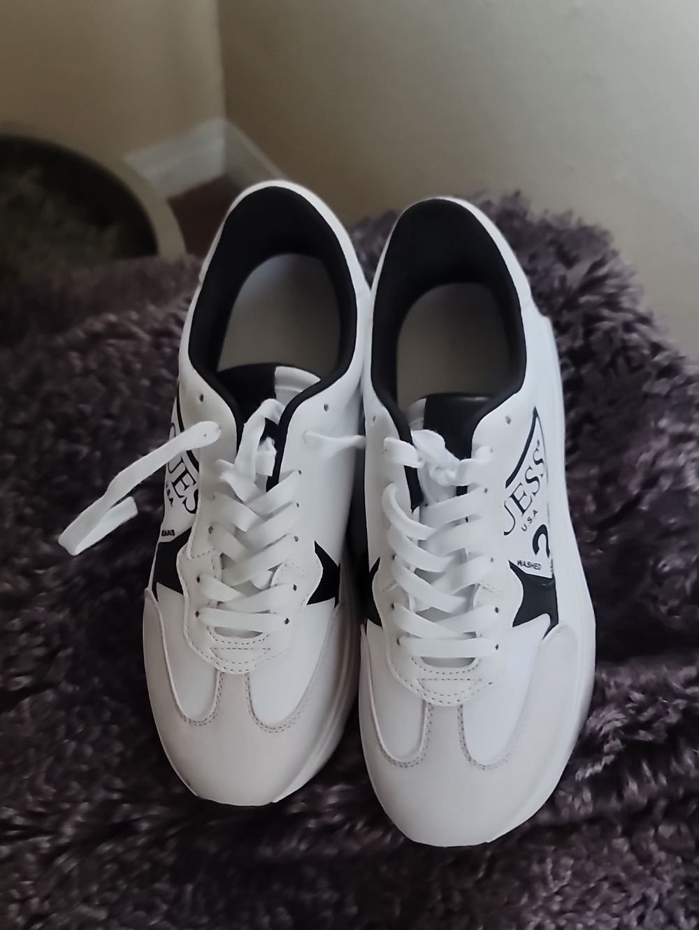 Guess White Sneakers with Black Star Accent for Women